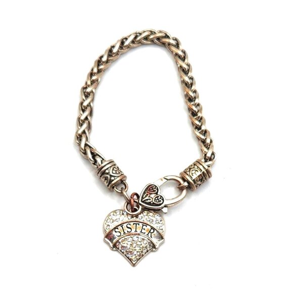 Silver Tone Heart Charm Bracelet  - SISTER - Picture 1 of 2